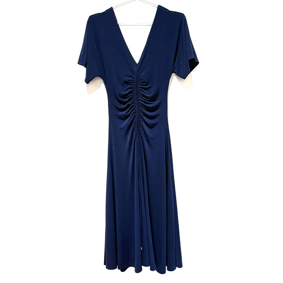 White House Black Market Size S Navy Ruched Cinched Tie Midi Pullover WMN Dress - Picture 2 of 8